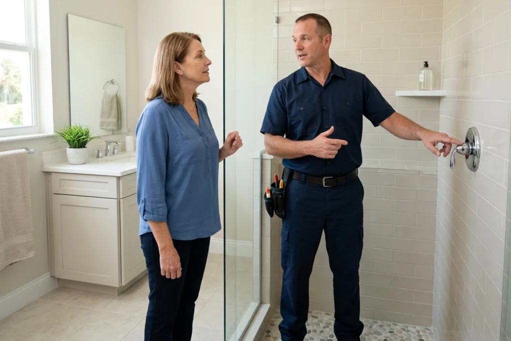 Lake Worth homeowner discussing weak shower pressure