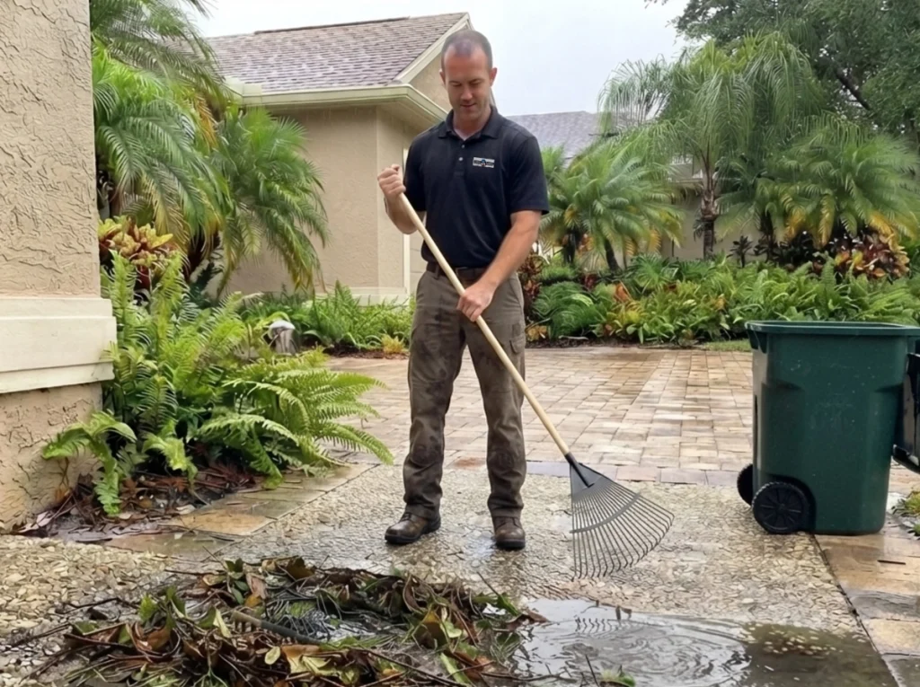 Plumber checking sewer backup warning signs in Lake Worth home