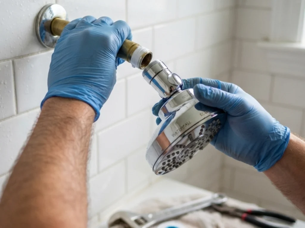 A new low flow showerhead, Ben install installed